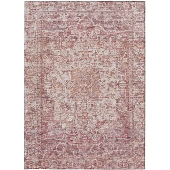 Rust And Ivory Floral Medallion Washable Indoor Outdoor Area Rug Photo 5