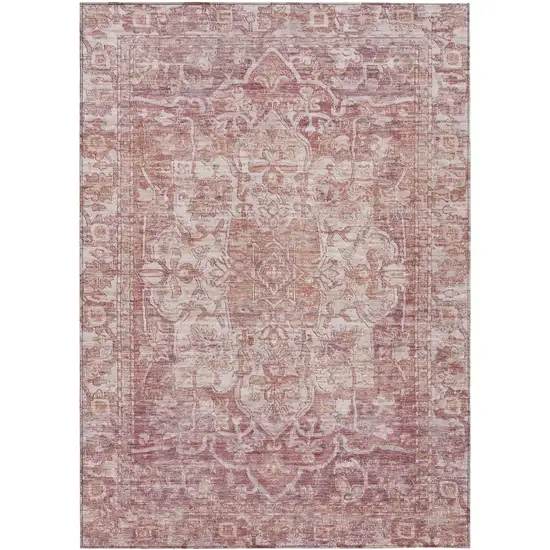 Rust And Ivory Floral Medallion Washable Indoor Outdoor Area Rug Photo 1