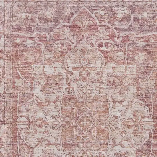 Rust And Ivory Floral Medallion Washable Indoor Outdoor Area Rug Photo 3