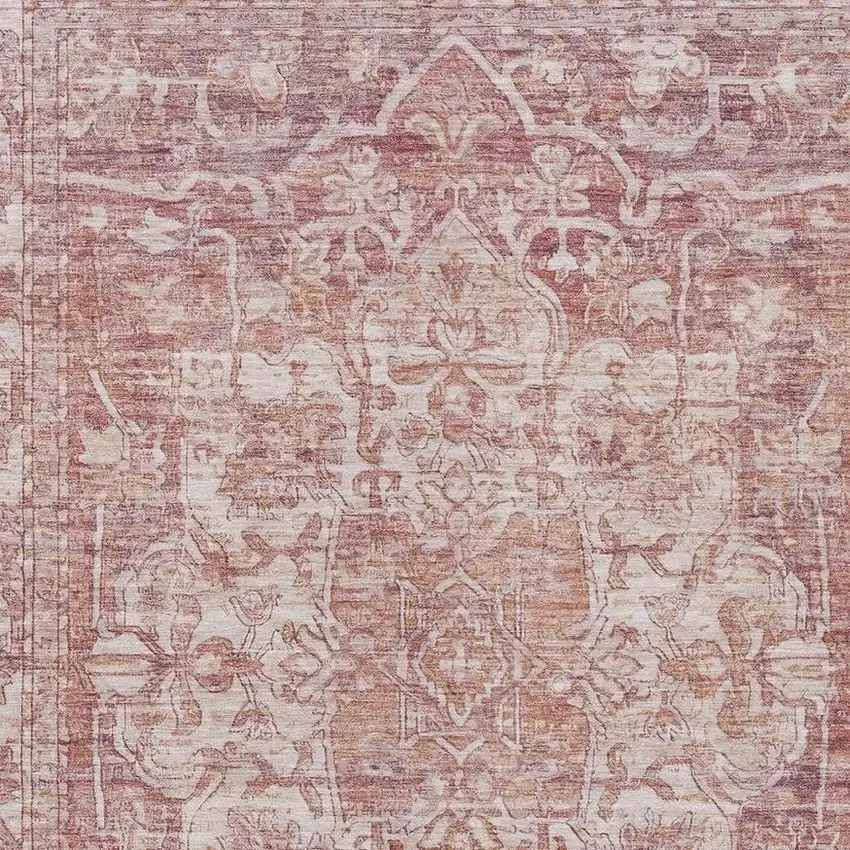 Rust And Ivory Floral Medallion Washable Indoor Outdoor Area Rug Photo 3