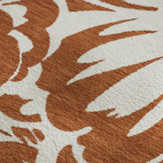 Rust And Ivory Floral Washable Area Rug With UV Protection Photo 8