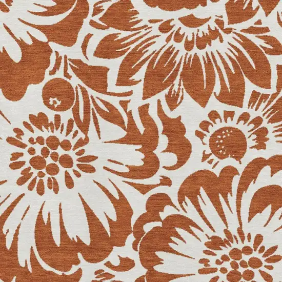 Rust And Ivory Floral Washable Area Rug With UV Protection Photo 9