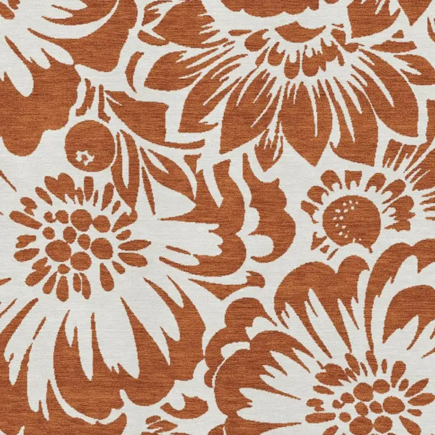Rust And Ivory Floral Washable Area Rug With UV Protection Photo 9