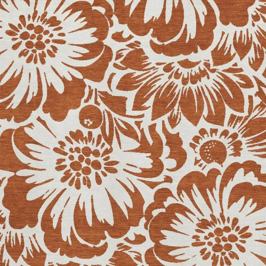 Rust And Ivory Floral Washable Area Rug With UV Protection Photo 4