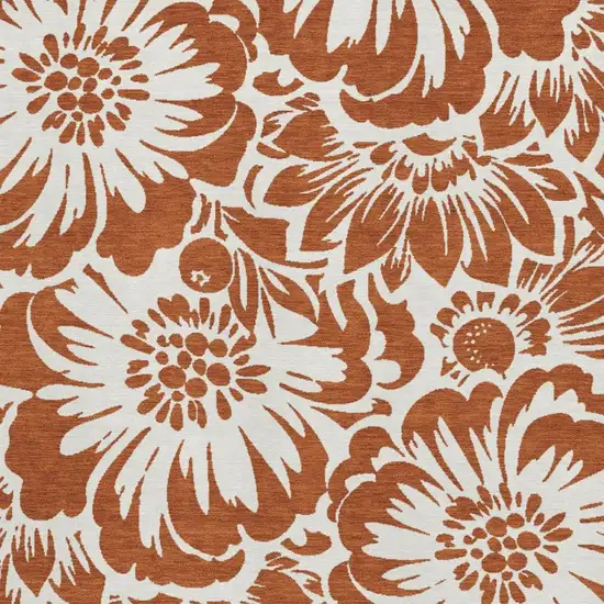 Rust And Ivory Floral Washable Area Rug With UV Protection Photo 3