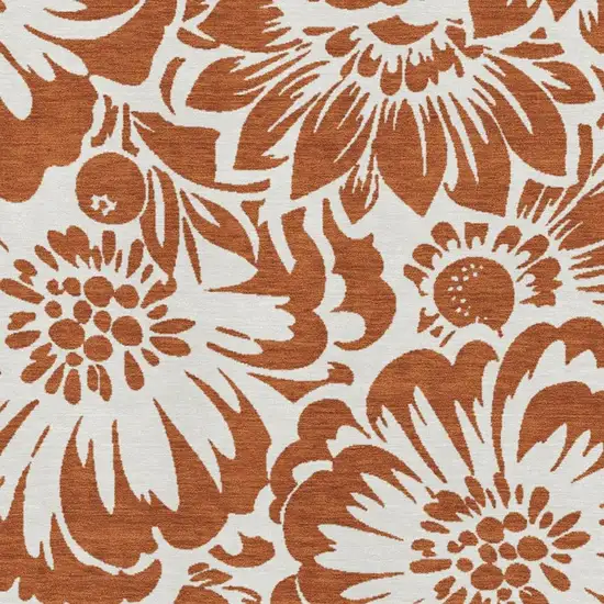 Rust And Ivory Floral Washable Area Rug With UV Protection Photo 7