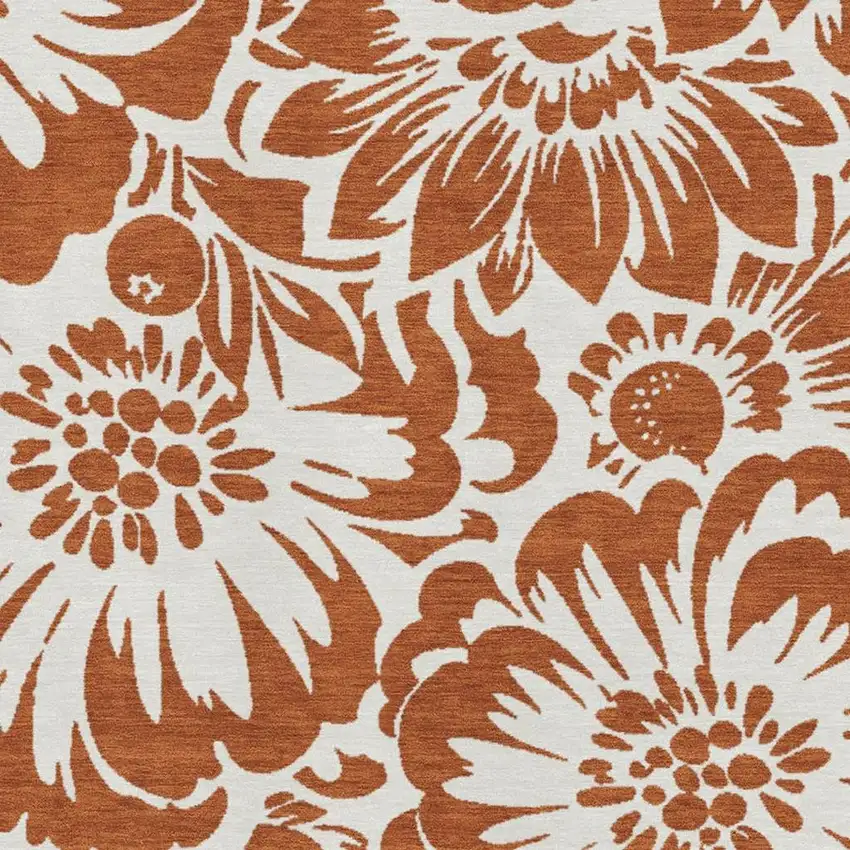 Rust And Ivory Floral Washable Area Rug With UV Protection Photo 7