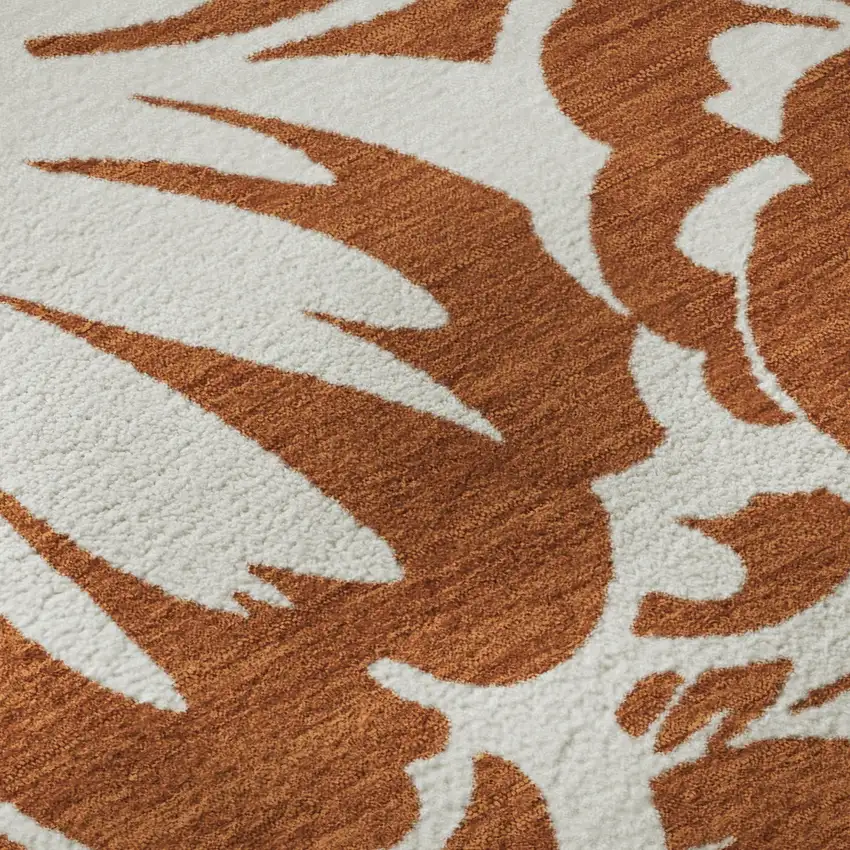 Rust And Ivory Floral Washable Area Rug With UV Protection Photo 3