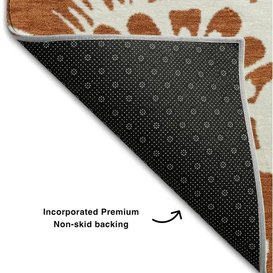 Rust And Ivory Floral Washable Area Rug With UV Protection Photo 7
