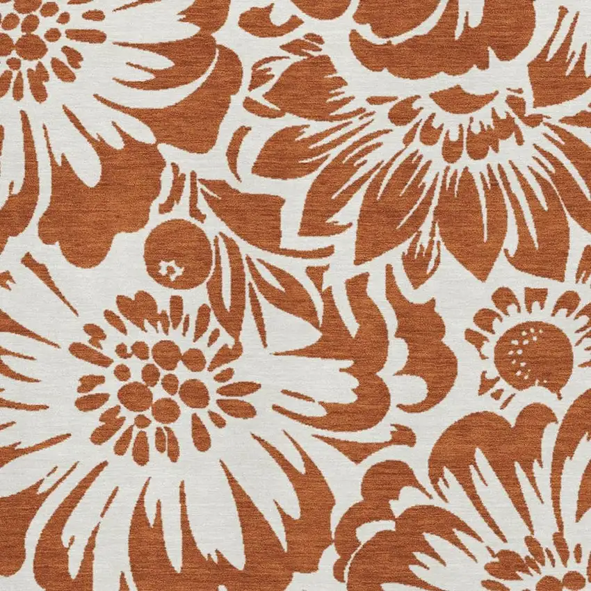 Rust And Ivory Floral Washable Area Rug With UV Protection Photo 4