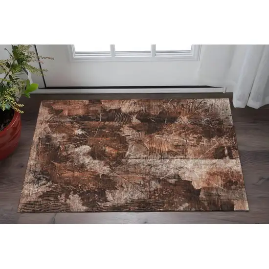 Rust And Ivory Floral Washable Area Rug With UV Protection Photo 2
