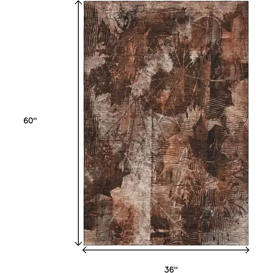 Rust And Ivory Floral Washable Area Rug With UV Protection Photo 7