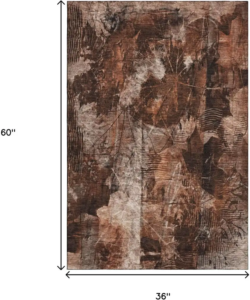 Rust And Ivory Floral Washable Area Rug With UV Protection Photo 7