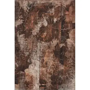Photo of Rust And Ivory Floral Washable Area Rug With UV Protection