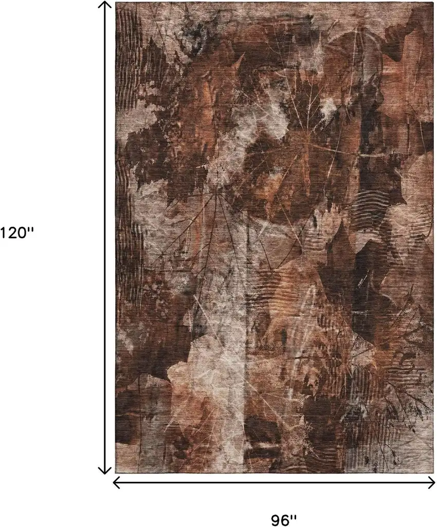 Rust And Ivory Floral Washable Area Rug With UV Protection Photo 3