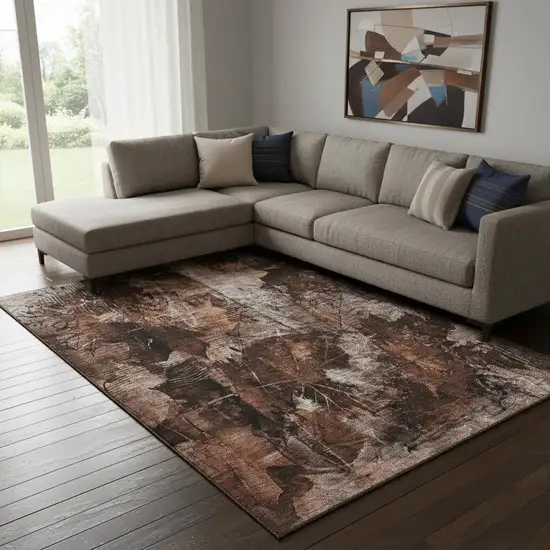 Rust And Ivory Floral Washable Area Rug With UV Protection Photo 1
