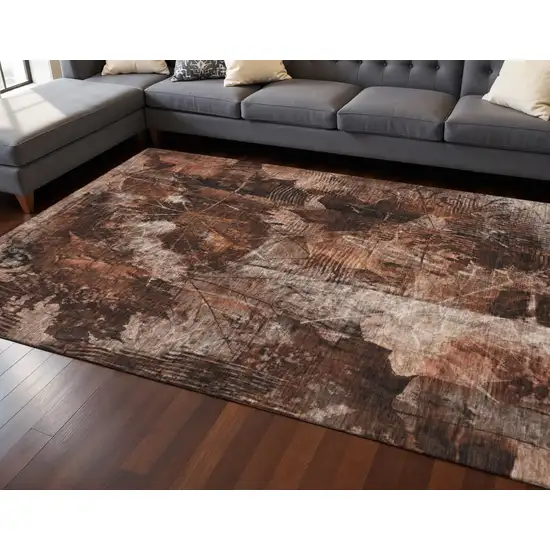 Rust And Ivory Floral Washable Area Rug With UV Protection Photo 2