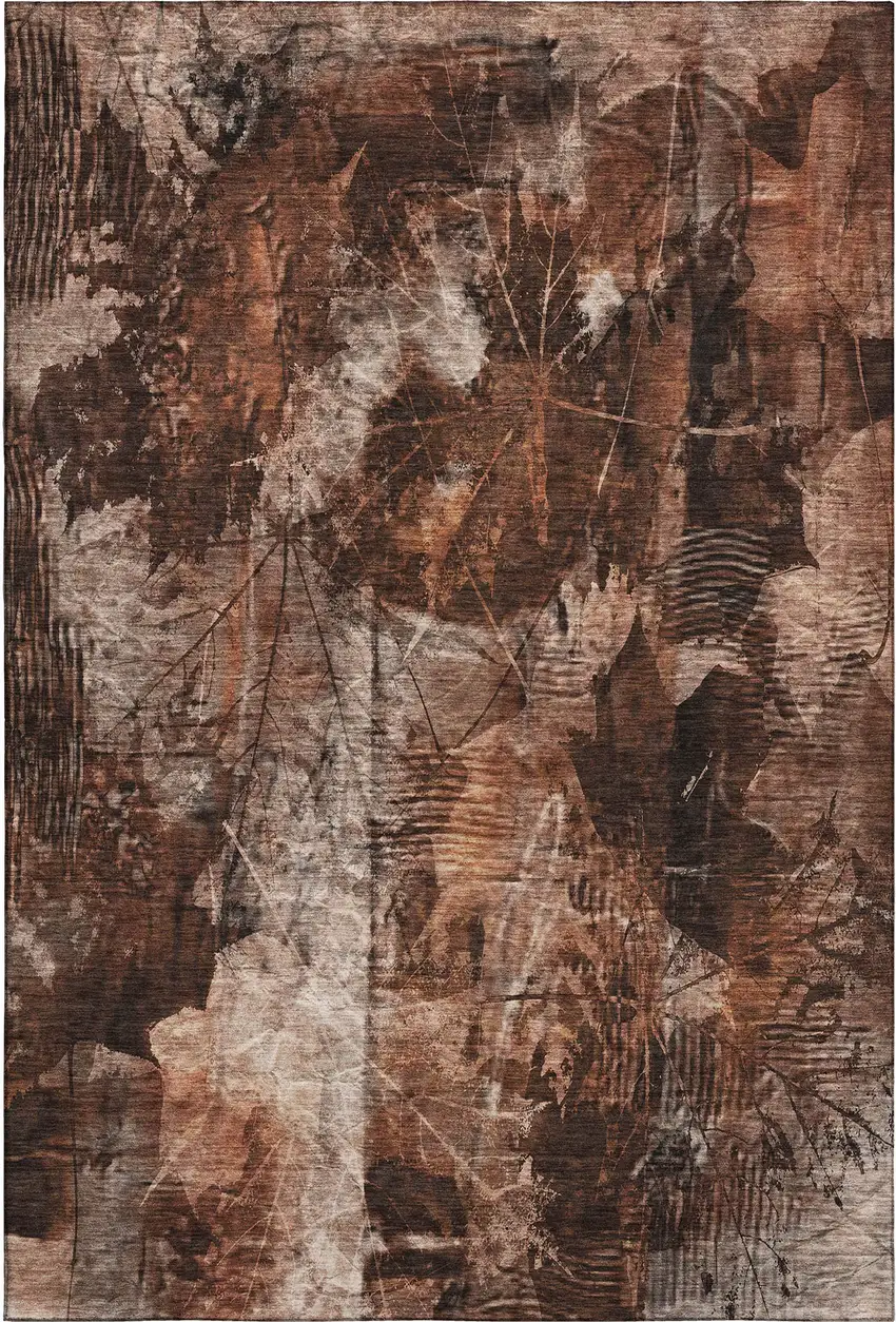 Rust And Ivory Floral Washable Area Rug With UV Protection Photo 1