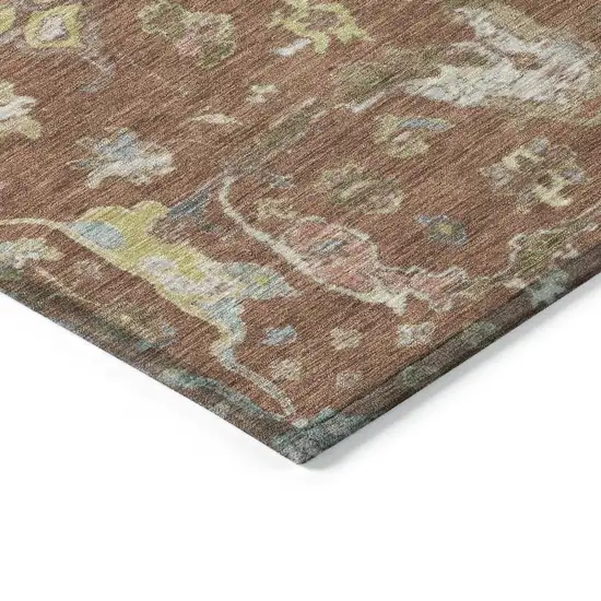 Rust And Ivory Floral Washable Indoor Outdoor Area Rug Photo 5