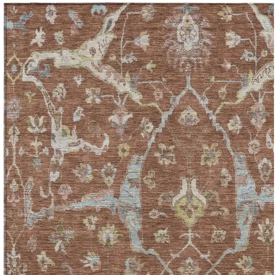 Rust And Ivory Floral Washable Indoor Outdoor Area Rug Photo 6