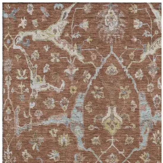 Rust And Ivory Floral Washable Indoor Outdoor Area Rug Photo 6