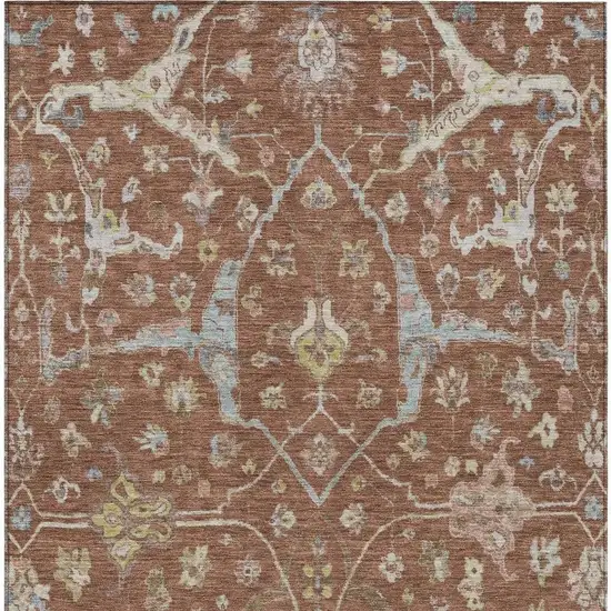 Rust And Ivory Floral Washable Indoor Outdoor Area Rug Photo 4