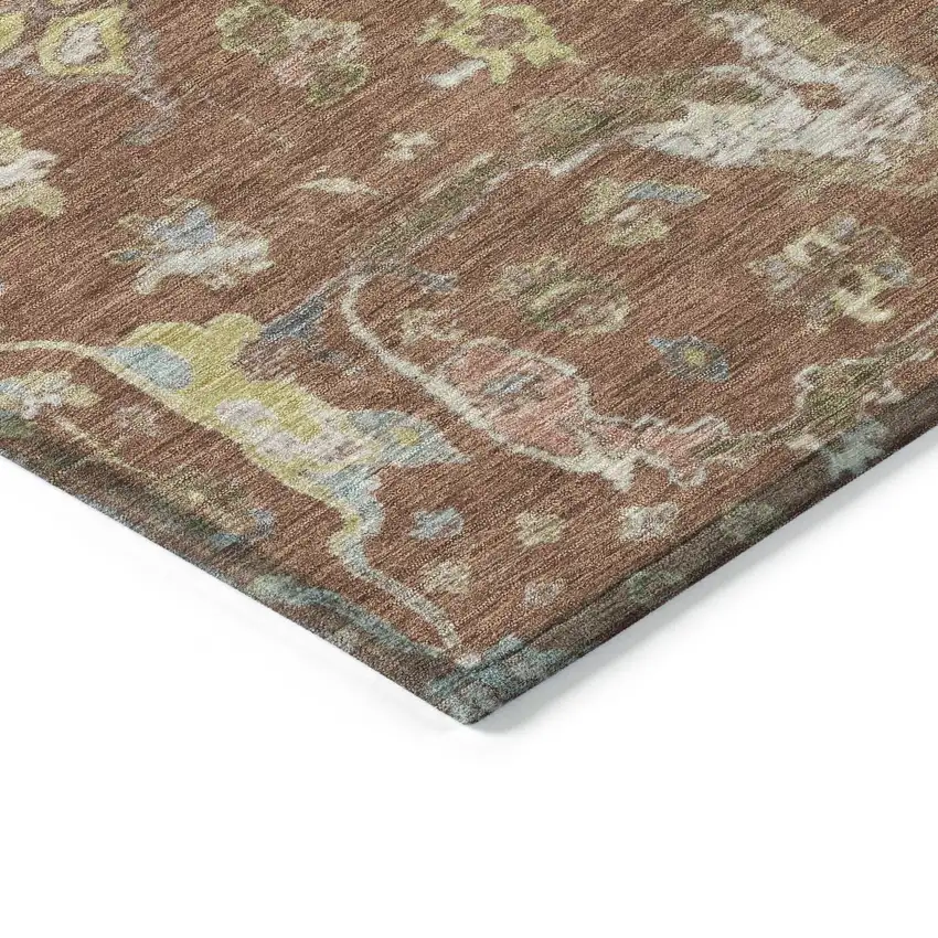 Rust And Ivory Floral Washable Indoor Outdoor Area Rug Photo 6