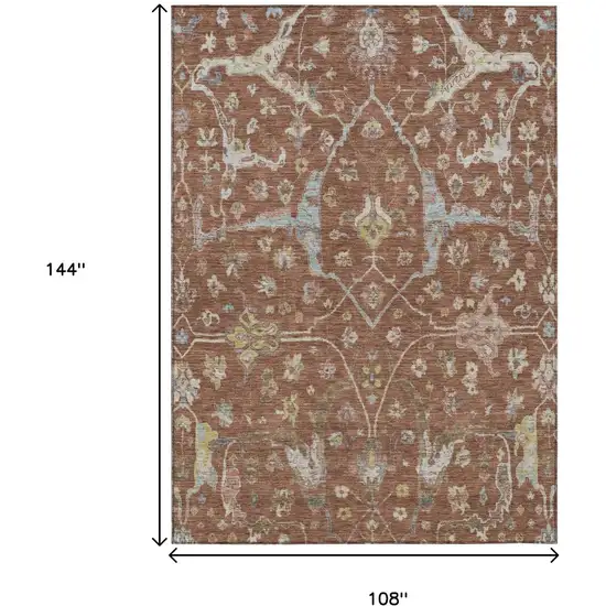 Rust And Ivory Floral Washable Indoor Outdoor Area Rug Photo 3