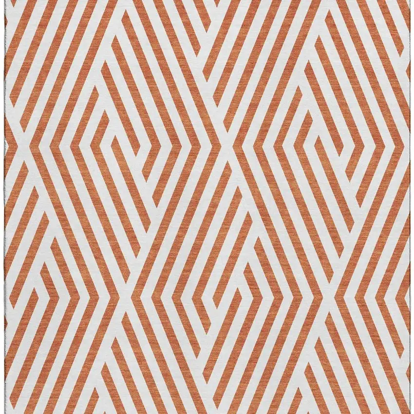 Rust And Ivory Geometric Washable Area Rug With UV Protection Photo 3