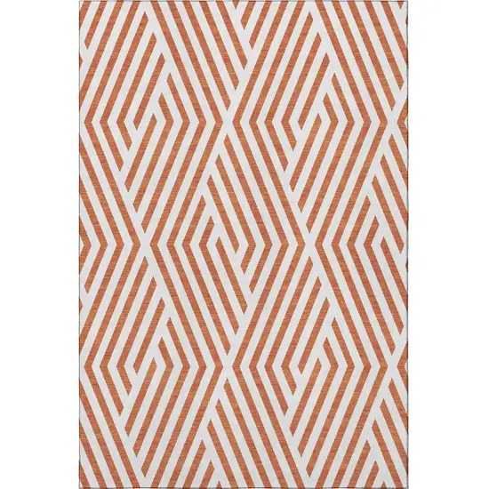 Rust And Ivory Geometric Washable Area Rug With UV Protection Photo 4