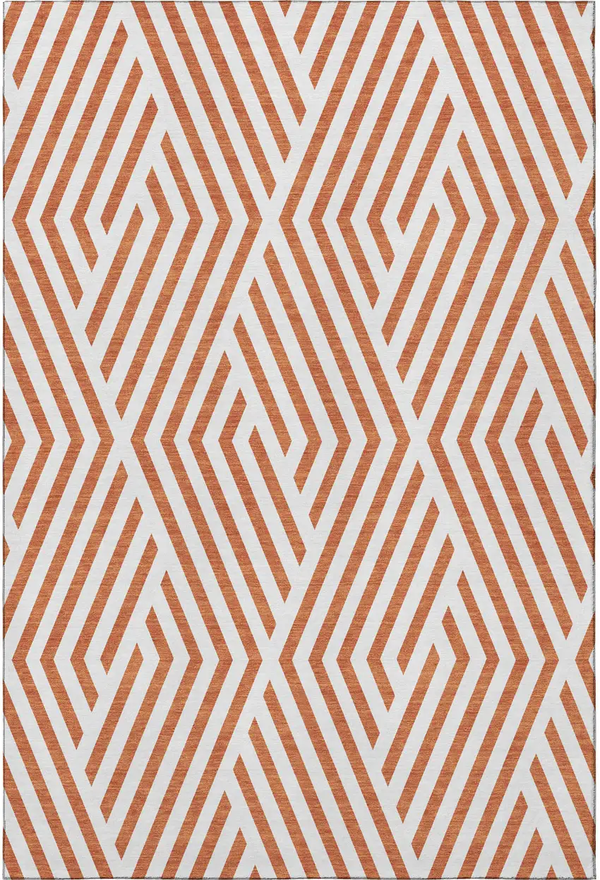 Rust And Ivory Geometric Washable Area Rug With UV Protection Photo 4