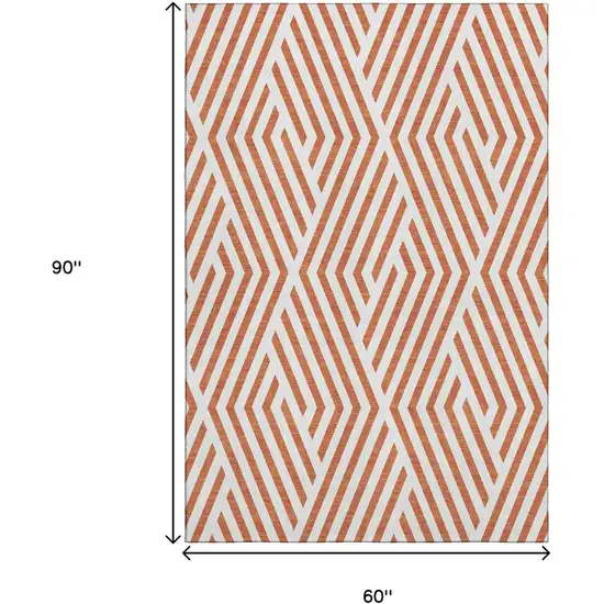 Rust And Ivory Geometric Washable Area Rug With UV Protection Photo 7