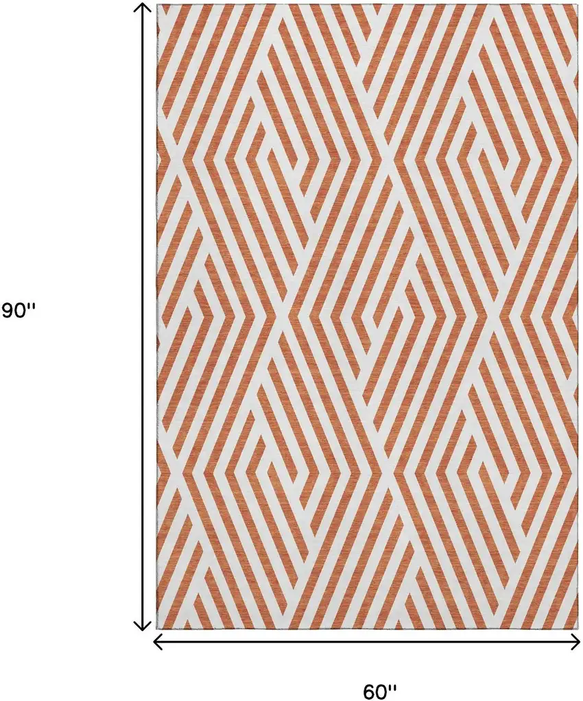 Rust And Ivory Geometric Washable Area Rug With UV Protection Photo 7