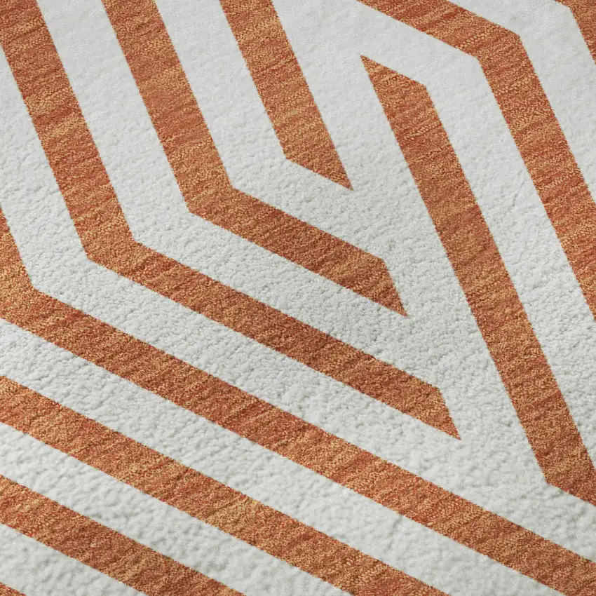 Rust And Ivory Geometric Washable Area Rug With UV Protection Photo 3