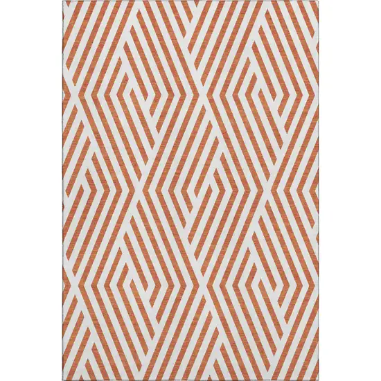 Rust And Ivory Geometric Washable Area Rug With UV Protection Photo 1