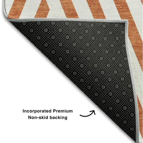Rust And Ivory Geometric Washable Area Rug With UV Protection Photo 8