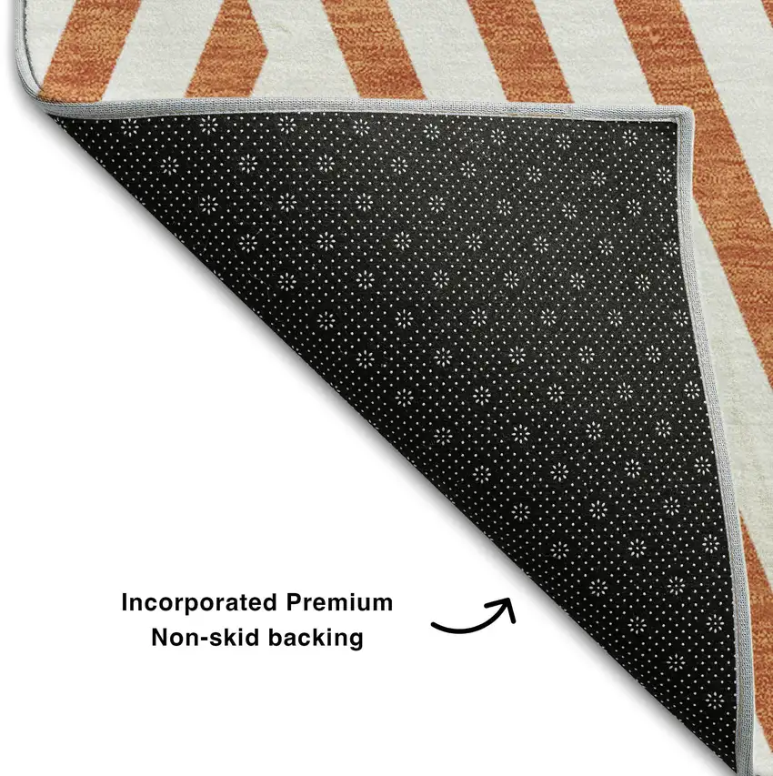 Rust And Ivory Geometric Washable Area Rug With UV Protection Photo 8
