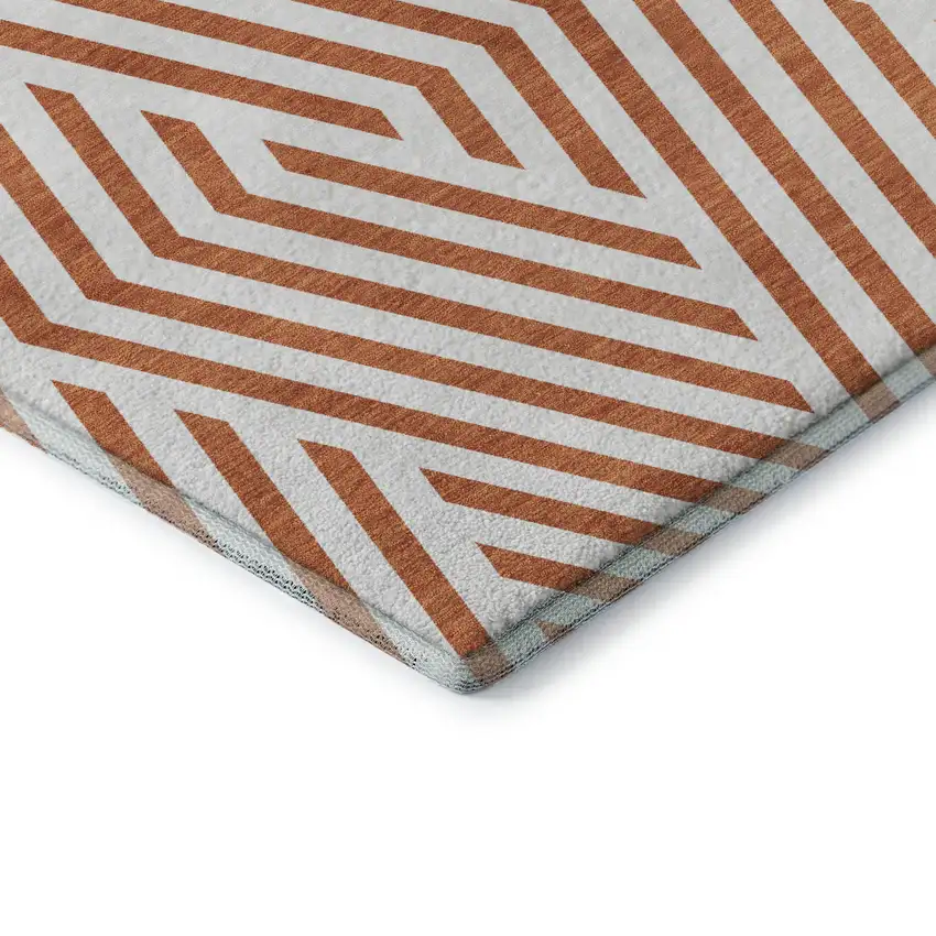 Rust And Ivory Geometric Washable Area Rug With UV Protection Photo 9