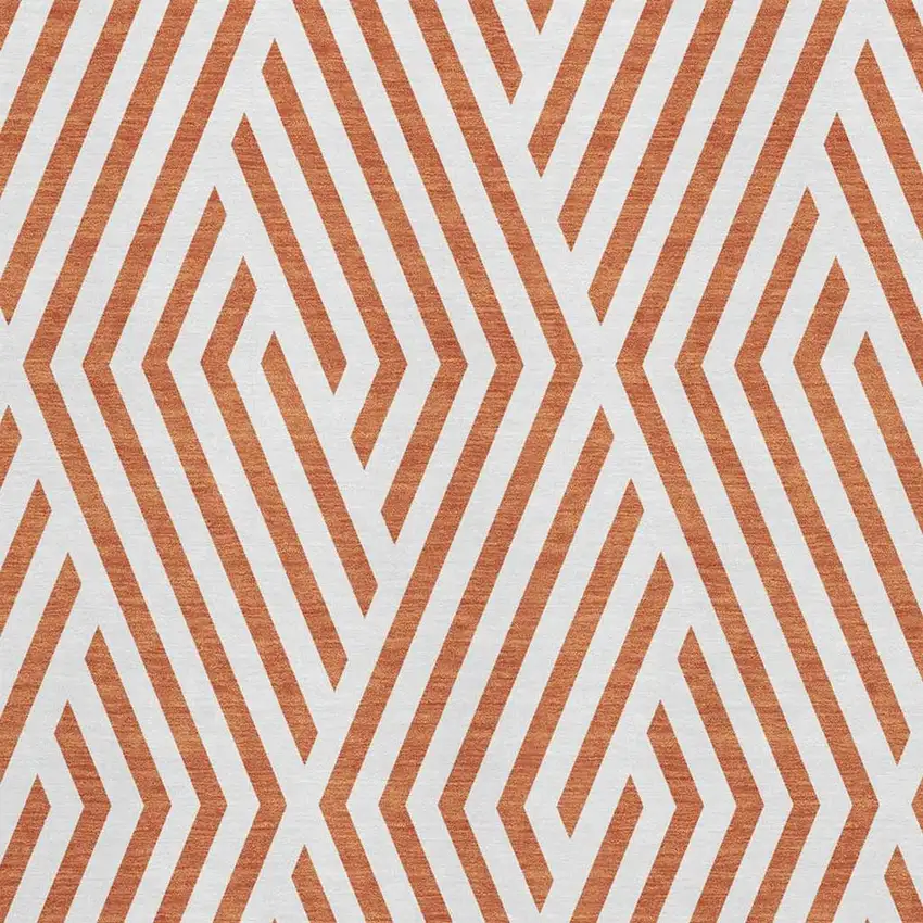 Rust And Ivory Geometric Washable Area Rug With UV Protection Photo 3