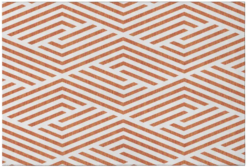 Rust And Ivory Geometric Washable Area Rug With UV Protection Photo 2
