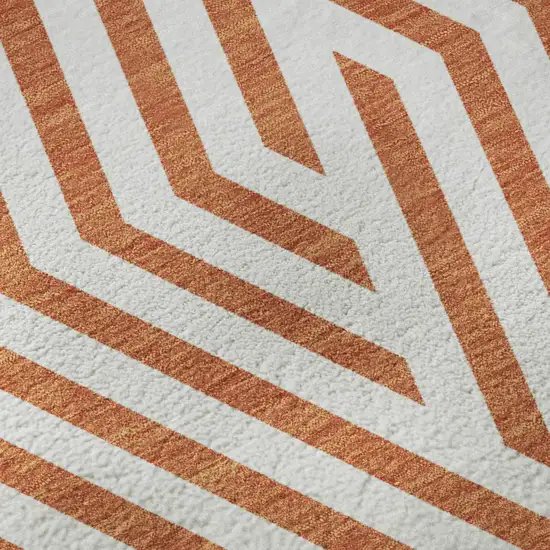 Rust And Ivory Geometric Washable Area Rug With UV Protection Photo 3