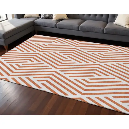 Rust And Ivory Geometric Washable Area Rug With UV Protection Photo 2