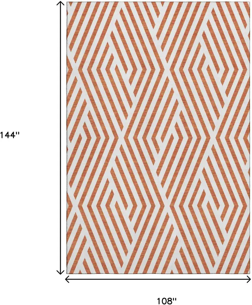 Rust And Ivory Geometric Washable Area Rug With UV Protection Photo 8