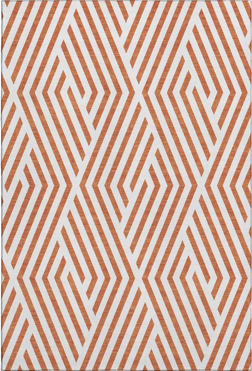Rust And Ivory Geometric Washable Area Rug With UV Protection Photo 1