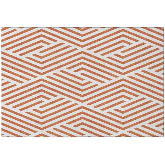 Rust And Ivory Geometric Washable Area Rug With UV Protection Photo 2