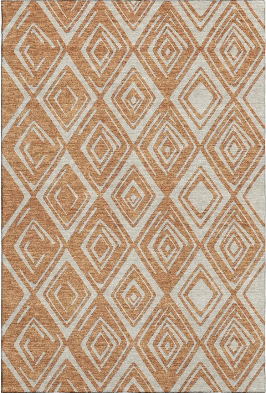 Rust And Ivory Geometric Washable Area Rug With UV Protection Photo 1