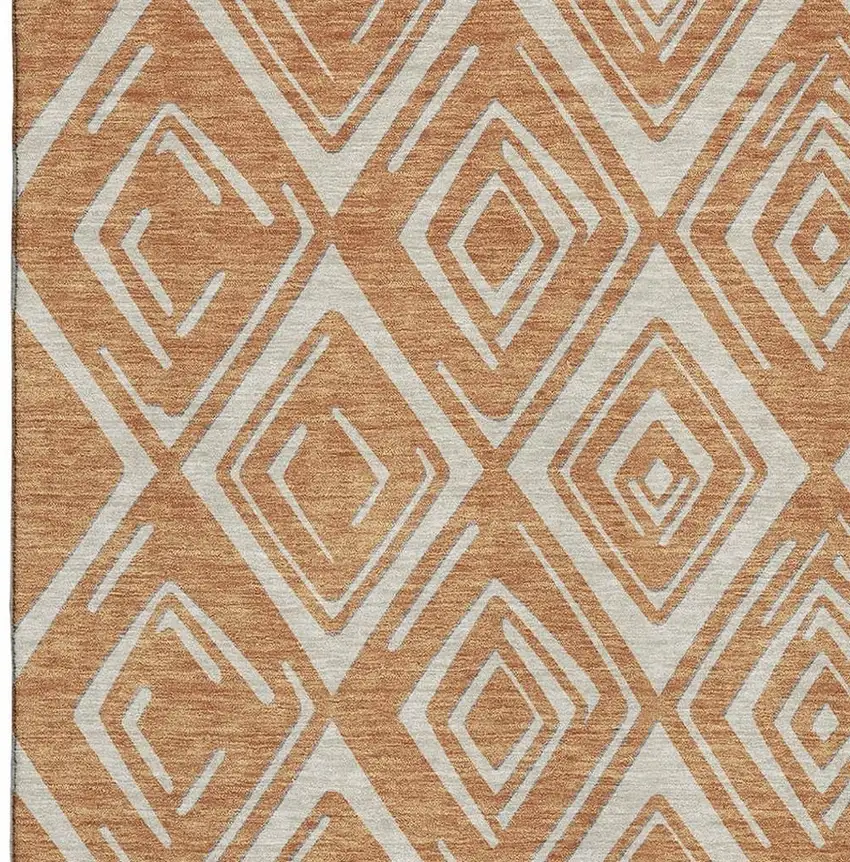 Rust And Ivory Geometric Washable Area Rug With UV Protection Photo 3