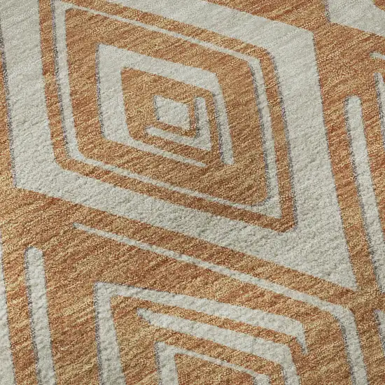 Rust And Ivory Geometric Washable Area Rug With UV Protection Photo 9