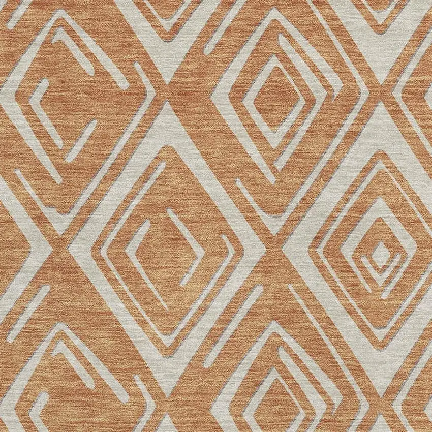 Rust And Ivory Geometric Washable Area Rug With UV Protection Photo 2