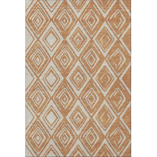 Rust And Ivory Geometric Washable Area Rug With UV Protection Photo 5